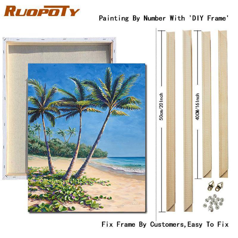 RUOPOTY Painting By Numbers Beach Drawing On Canvas Pictures By Number Handpainted Seascape Kits Home Decoration