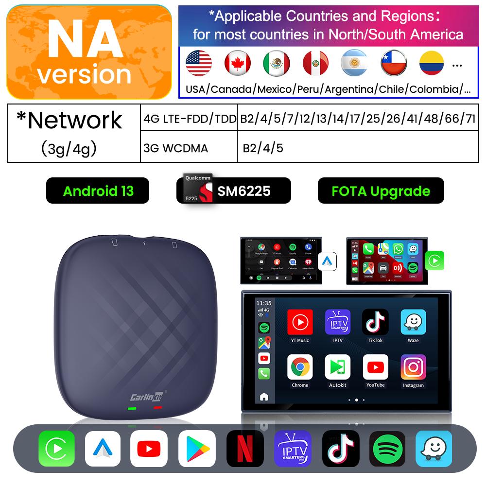 Carlinkit Android 13 Carplay Ai Box 8GB 128GB QCM6125 8-ядерный CarPlay Android Auto Беспроводной для Онлайн ТВ Netfilx Youtube IPTV