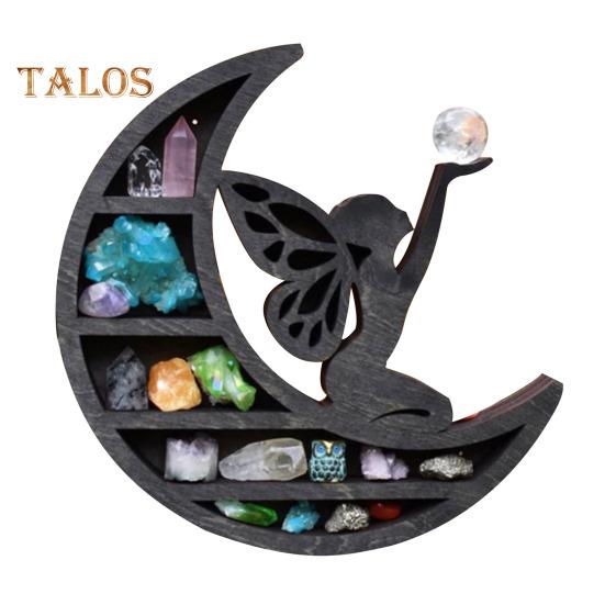 Деревянная полка для демонстрации луны, настенная полка для коллекционирования, настенная полка в виде полумесяца для кристаллов, драгоценных камней, свечей, предметов коллекционирования