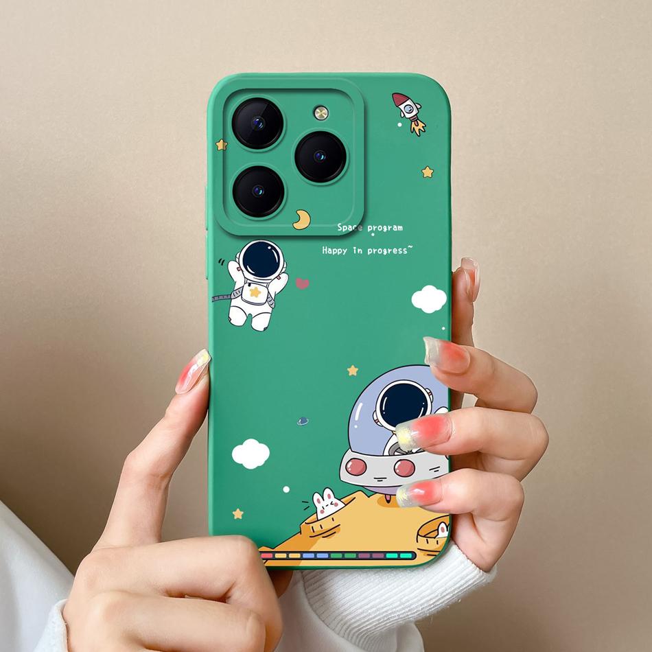 Чехол-конфетница для Realme C61 C63, Забавные чехлы для телефона из жидкого силикона с астронавтом для Oppo Realme C 63 C 61, Защита камеры, Задняя крышка