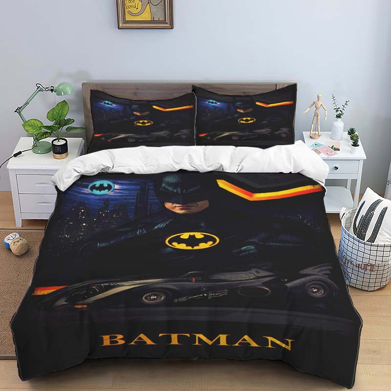 Batman childhood bedding set, including one duvet cover and two pillowcases, a perfect home décor gift for Batman f