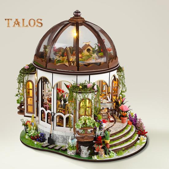 1 комплект DIY Mini Greenhouse Kit со светодиодной подсветкой Мебель для детей и взрослых, ручная работа Деревянный крошечный садовый домик Строительная модель Кукольный домик Украшения