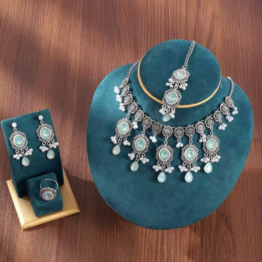 Luxury Water Drop Pendant Necklace With Pearl Tassel Earrings And Rhinestone Set For Women
