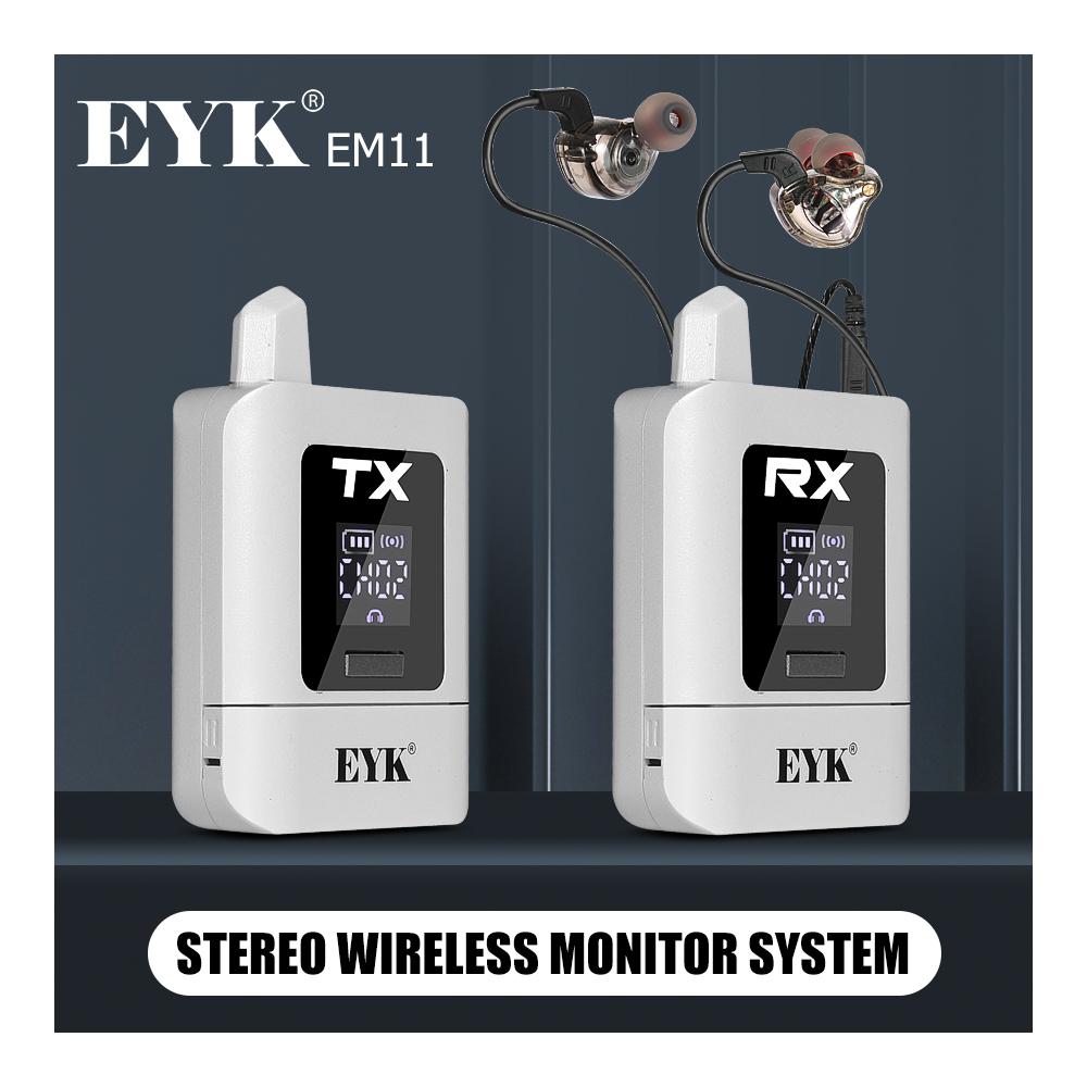 EYK Stereo 2.4G Wireless In-Ear Monitor System Adjustable Frequency Portable Rechargeable White Monitoring for Recording Studio