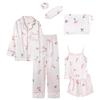 "Korean Striped Women's Seven-Piece Pajama Set for All Seasons"