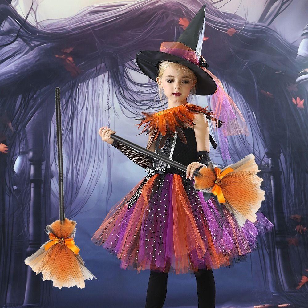 Plastic Halloween Witch Broom Dismountable Magic Witch Broom Witch Broomstick  Cosplay Party