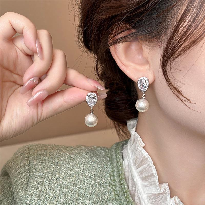 Элегантные серьги-капли из серебра 925 пробы с цирконием и жемчужинами для женщин