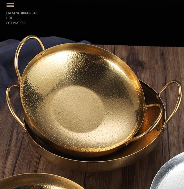 Глубокая золотая нержавеющая сталь Сухой Бар маленький горшок Бытовой Маленький Хот-пот Спиртовая плита Дорогая жаровня полосатый хот-пот