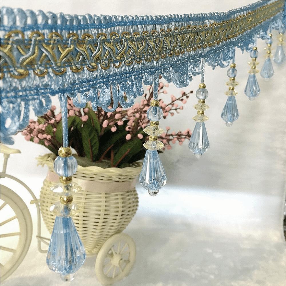 12M Woven Texture Tassel Lace Trim Crystal Hanging Beads Chain Tassel Ribbon Curtain Decor