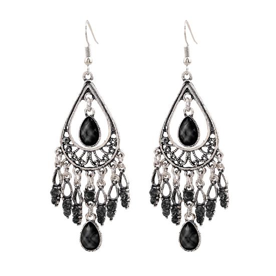 Женские серьги в стиле бохо с полыми резными искусственными драгоценными камнями и кисточками, висячие серьги-крючки, ювелирные изделия