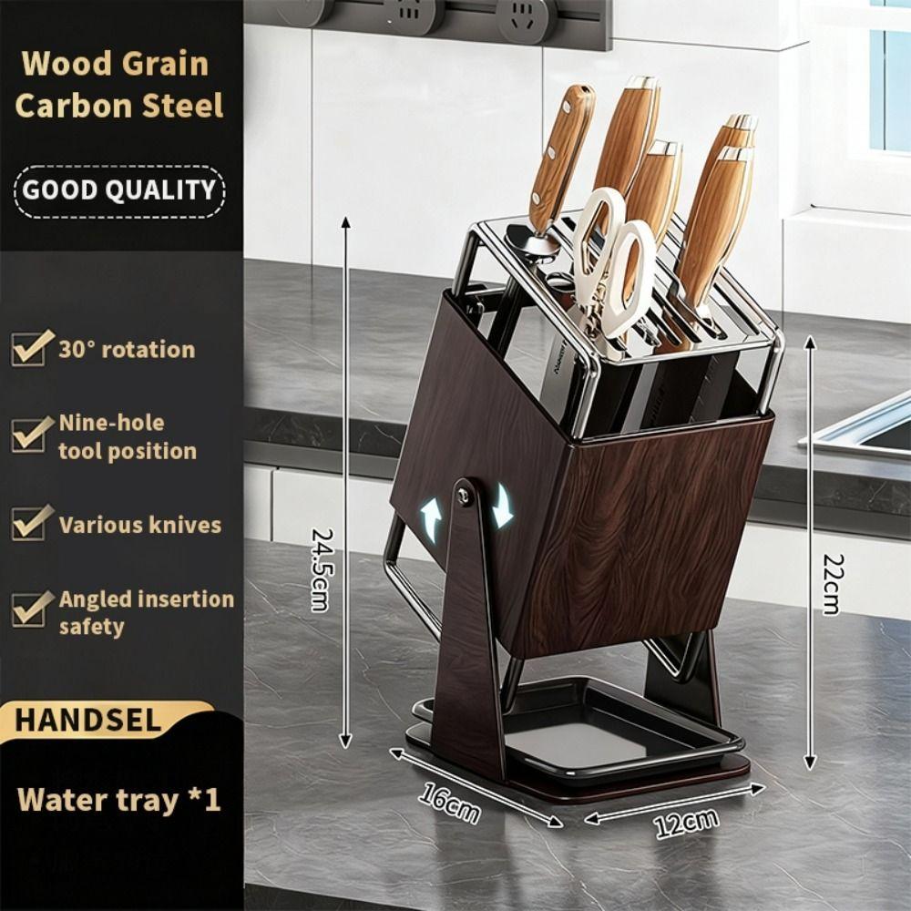 New Stainless Steel Kitchen Storage Holder 30° Rotating with Draining Tray Storage Rack 9 Slots Multifunctional Countertop Shelf