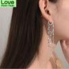 Silver Plated Light Luxury Long Tassel Hoop Earrings Female Temperament Love Heart Gorgeous Handmade Jewelry Gift