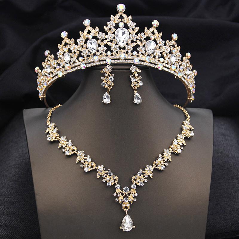 Opal Blue Tiaras Sets Bridal Jewelry Set for Princess Wedding Crown and Necklace Earring Prom Birthday Dress Costume Accessories