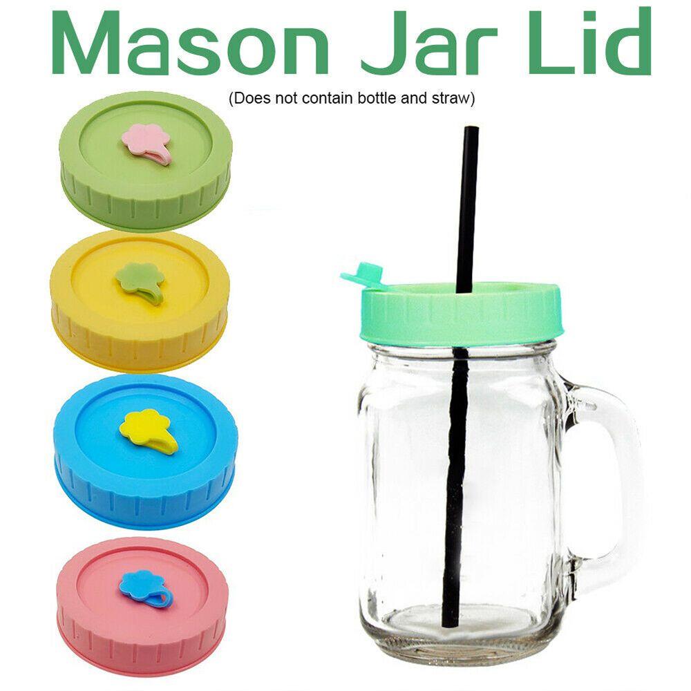 1/4Pcs Plastic Leak-Proof Food Storage With Straw Hole Canning Lids Jar Caps Mason Jar Lids