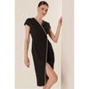 Double Breasted Collar Half Moon Sleeve Stone Detailed Front Slit Dress