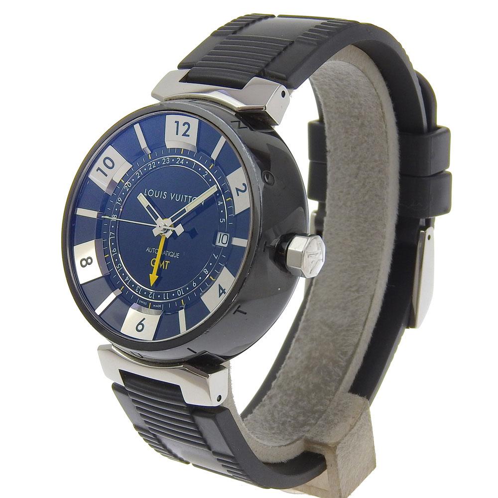 Louis Vuitton Часы Tambour GMT Q113K черный циферблат нержавеющая сталь/каучук механические автоматические мужские б/у
