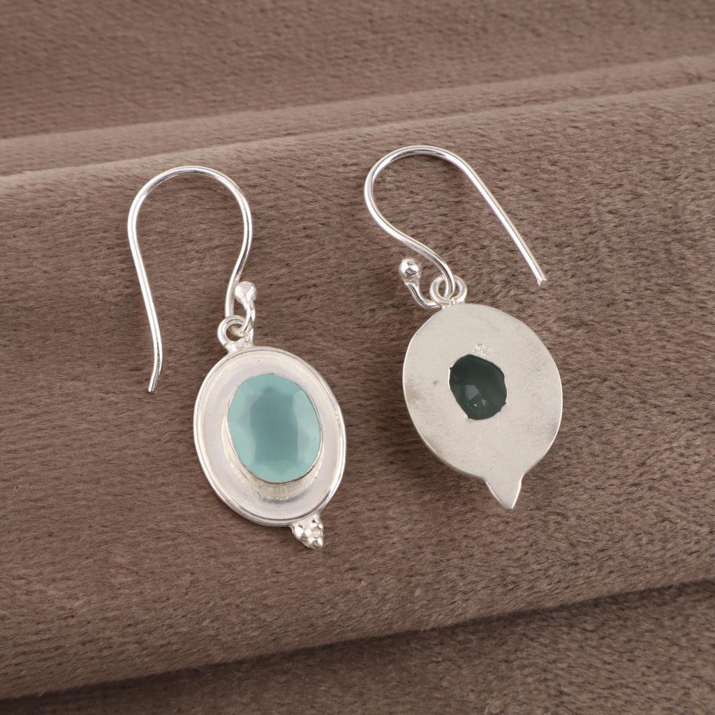 Украшения ручной работы из драгоценных камней Aqua Chalcedony, серьги из стерлингового серебра 925 пробы, уникальные дизайнерские украшения для женщин