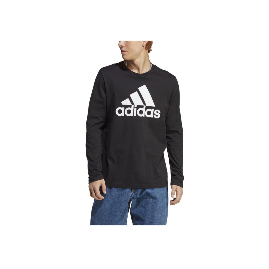 Adidas Round Neck Pullover Long Sleeve T-Shirt With Front Logo Print Men Tops Black IC9308