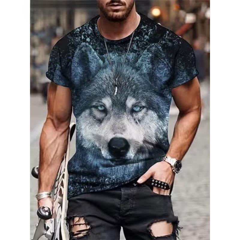 Футболка большого размера с принтом волка 3D для мужчин, летняя мода, уличная свободная повседневная рубашка с круглым вырезом и короткими рукавами, футболки для мужчин