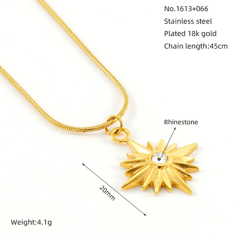New Fashion Net Red Style Diamond Star Stainless Steel Necklace Unisex Sporty Bamboo Chain Copper Pendant