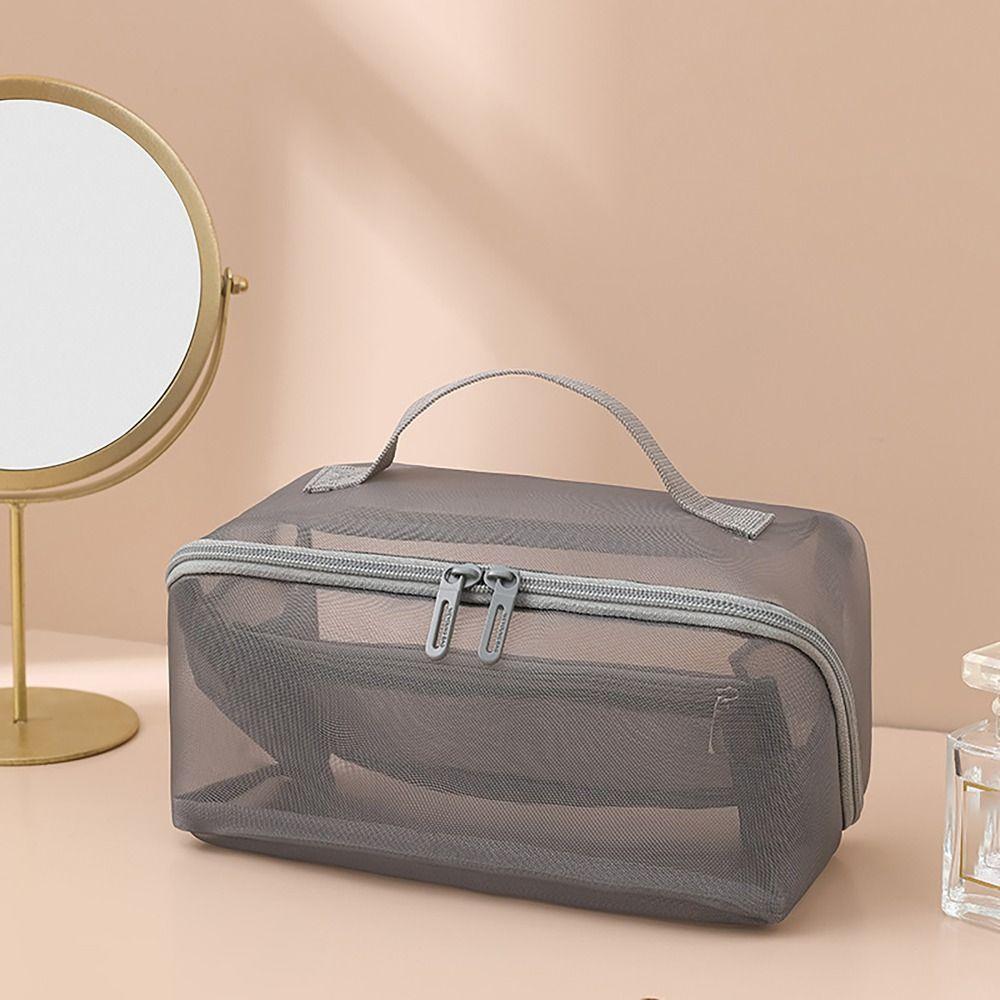 Простая сетчатая косметичка большой емкости со звездной молнией, черная серая косметичка для путешествий, удобный несессер для туалетных принадлежностей