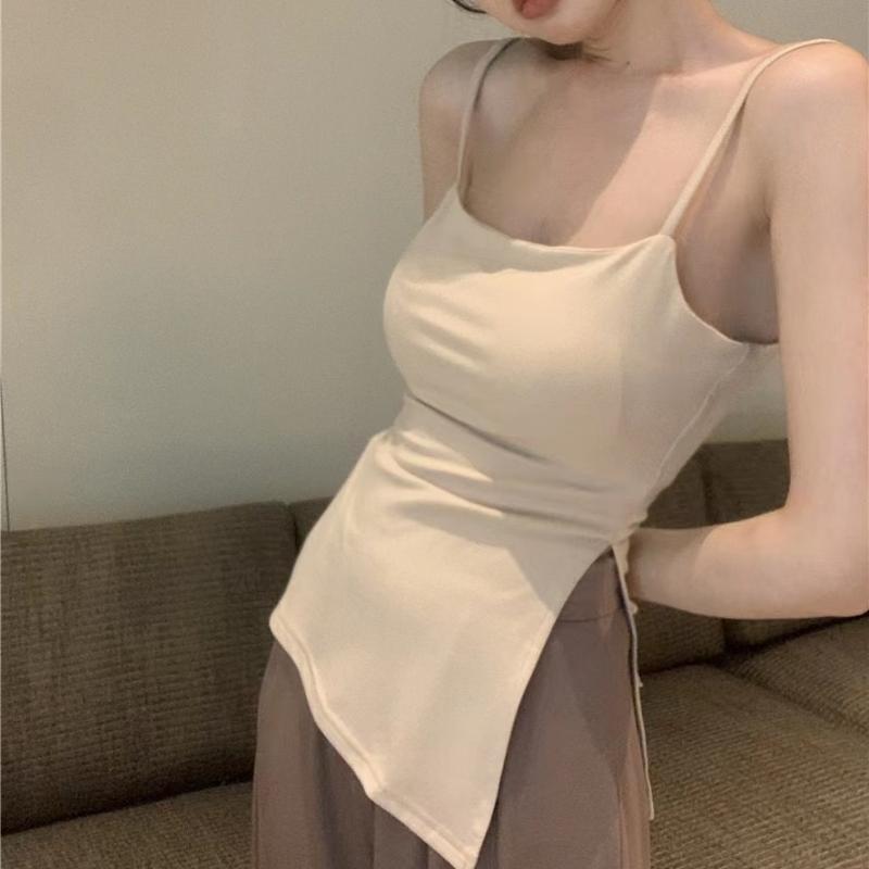 Women's Tops Solid Color Large Size Undershirt Sexy Hot Girls Open Small Suspenders Thin Straps Sexy Sleeveless Tops