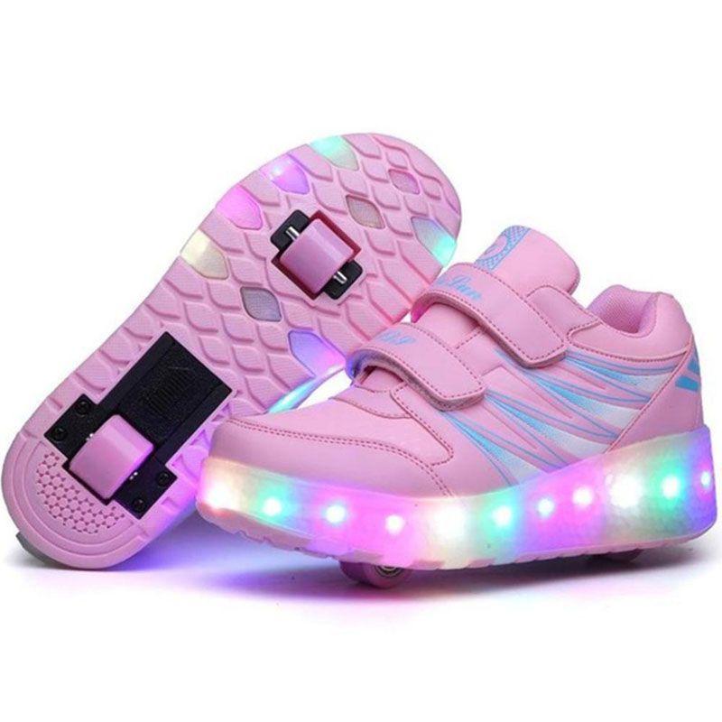 Versatile Led Shoes With Wheels Mesh Roller Skate Glowing Kid Luminous Unisex Sneakers