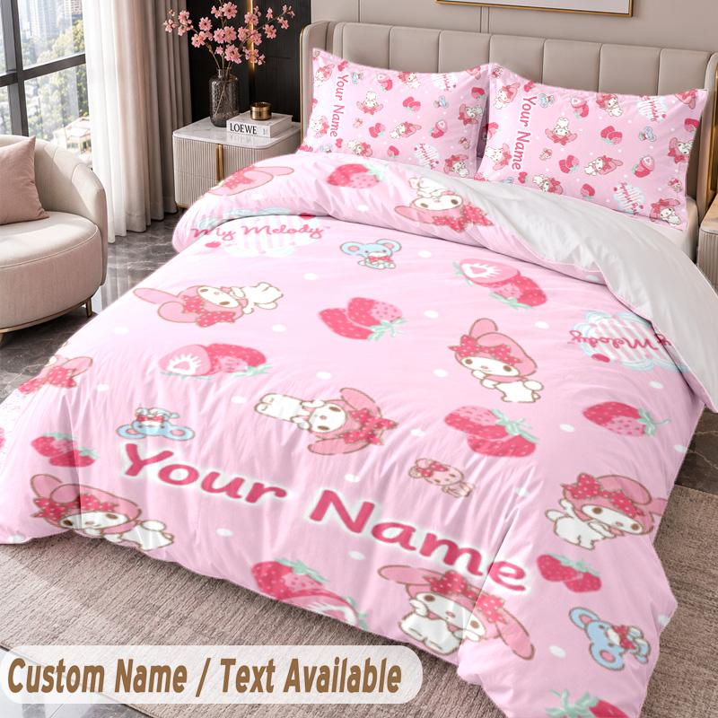Custom Name Text 3Pcs Bedding Set My Melody Duvet Cover And Two Pillowcases