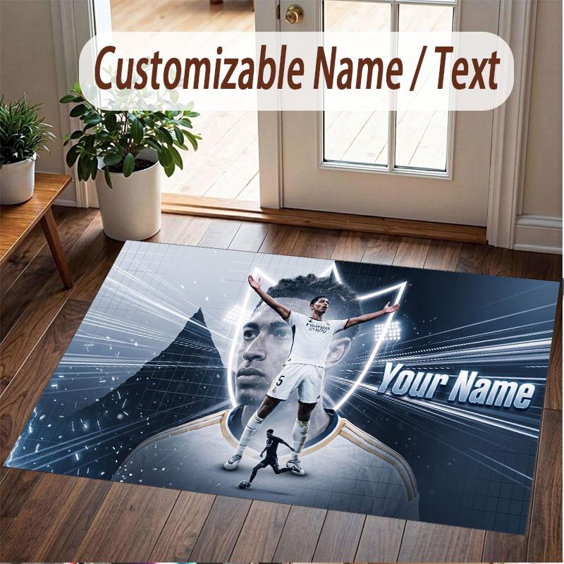 Custom Rug Jude Bellingham Pattern Print Name Text Soft Non‑Slip Floor Carpet for Home Indoor Decoration