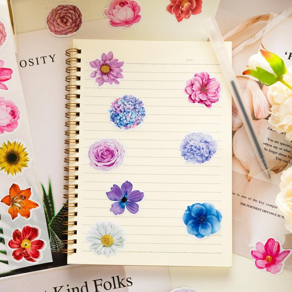 Flower Stickers,Flower Stickers Roll for Kids,Flower Roll Sticker for Scrapbooks,Water Bottle,Present Boxes Decorations(16 Styles)