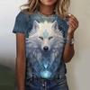 Summer Round Neck 3D Animal Wolf Pattern Print Top Fashionable Casual Short Sleeved Women's T-shirts