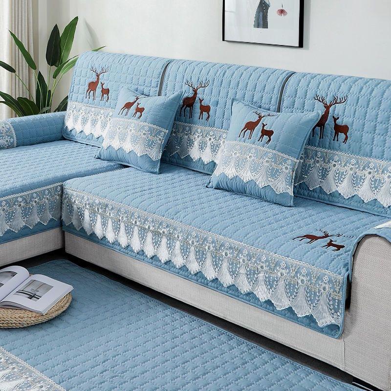 Embroidered Sofa Cushion, Non-Slip Seat Cushion for Living Room, Breathable Couch Cover, Four Seasons Universal