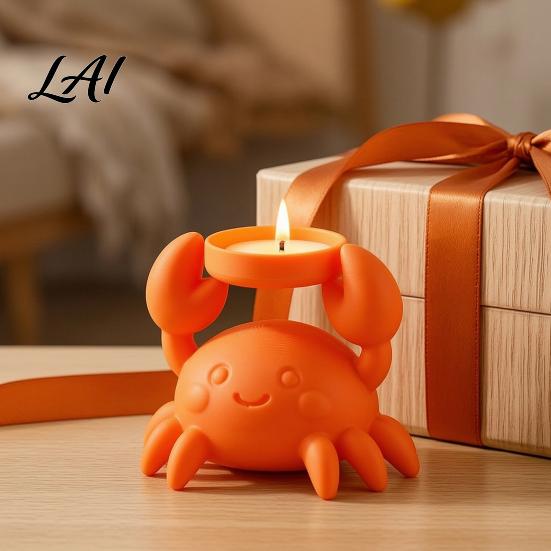 Birthday Gift for Cancer Lovers 3D Printed Crab Tealight Holder Cute Smiling Candle Coastal Room Decor Ocean Themed Desktop Ornament Bedroom