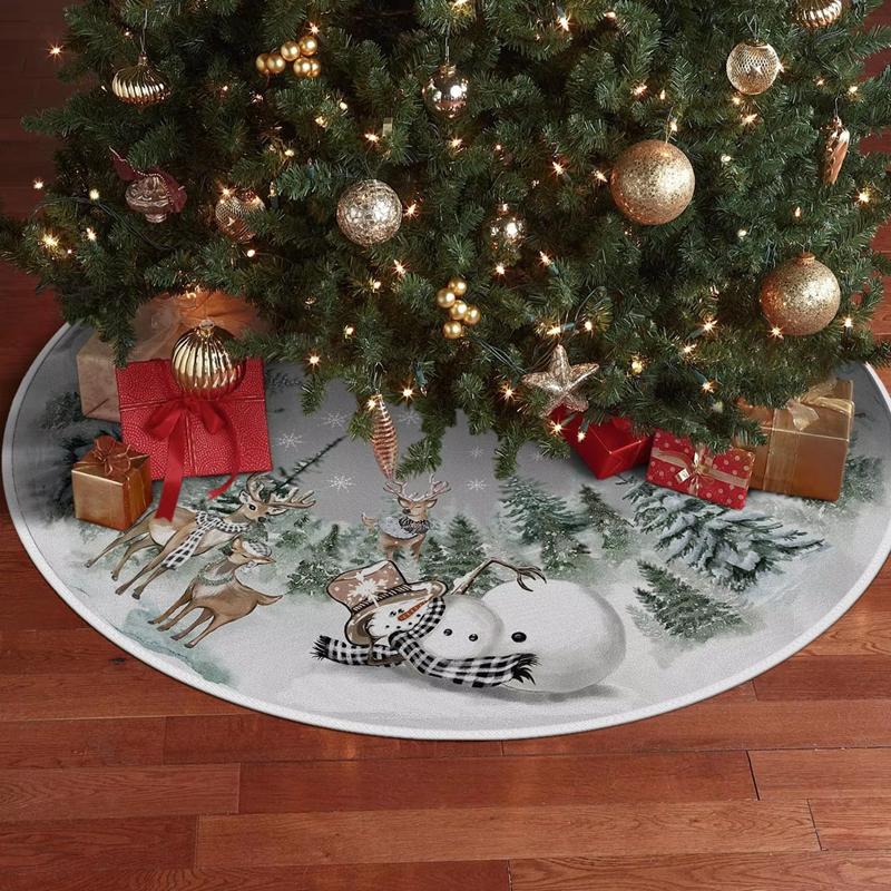 90/120cm Christmas Tree Skirt Snowman Reindeer Snowflake Tree Mat 2024 Christmas Home Decoration Winter Holiday New Year Gifts