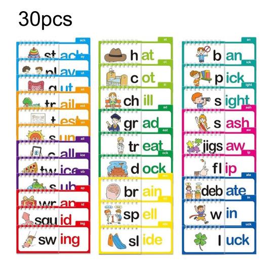 30 Read And Rhyme Flip Book Word Families Letter Sounds Flash Cards ABC Vocabulary Cards Set Educational Reading Games for Preschool Kindergarten