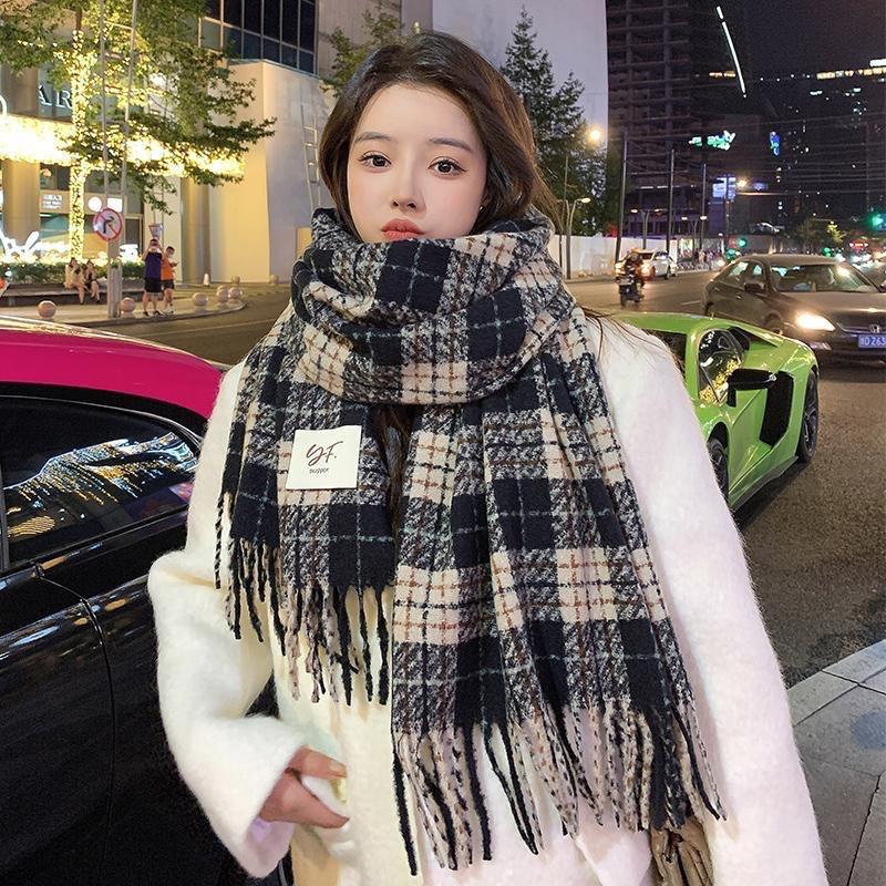 Women's Red Plaid Winter Scarf - Christmas & New Year Style, Thick & Warm, High-End Feel, Versatile Neck Warmer for Students
