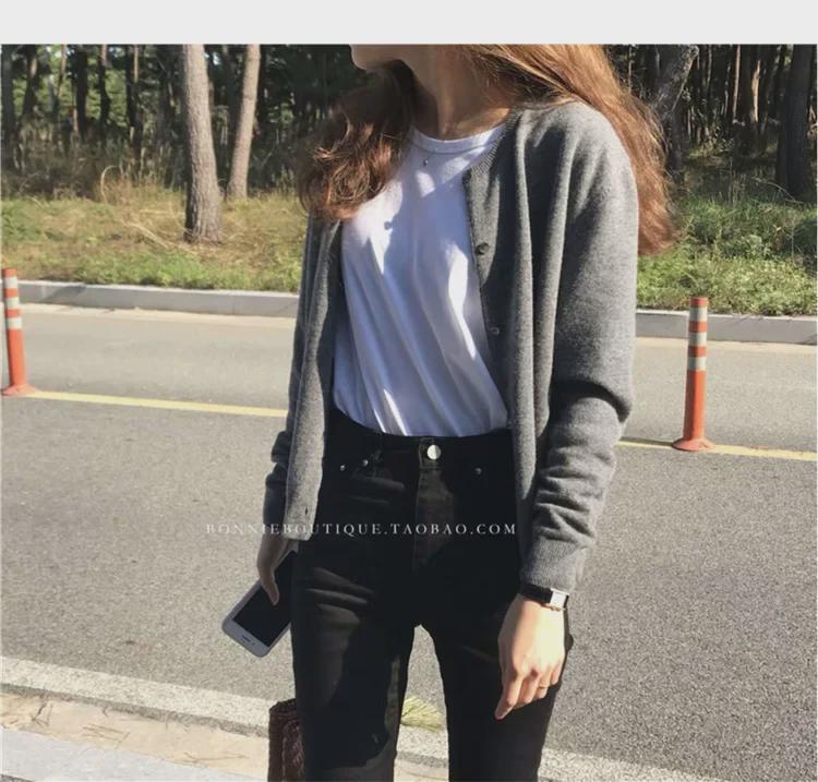 Spring 2025 High-End Women's Gray Knitted Cardigan - Versatile Short Sweater