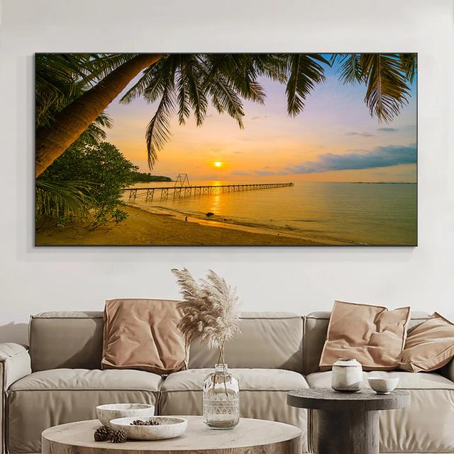 Тропический пляж, пальмы, закат, морской пейзаж, холст, картина, пейзажные постеры и принты, настенные художественные фотографии, домашний декор, без рамки