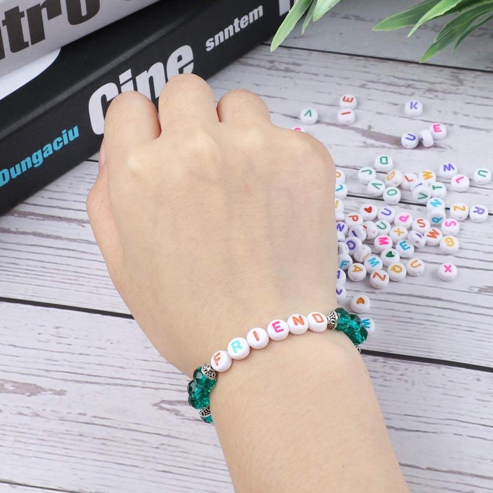100PCS White Bead Alphabet Beads Colorful Letter Round Letter Beads Vowel Letter Beads DIY Bracelet