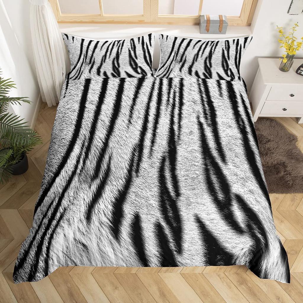 Animal Fur Pattern Duvet Cover Set Tiger Lion Cow Leopard Polyester Comforter Cover With Pillowcase King Queen Size Bedding Set