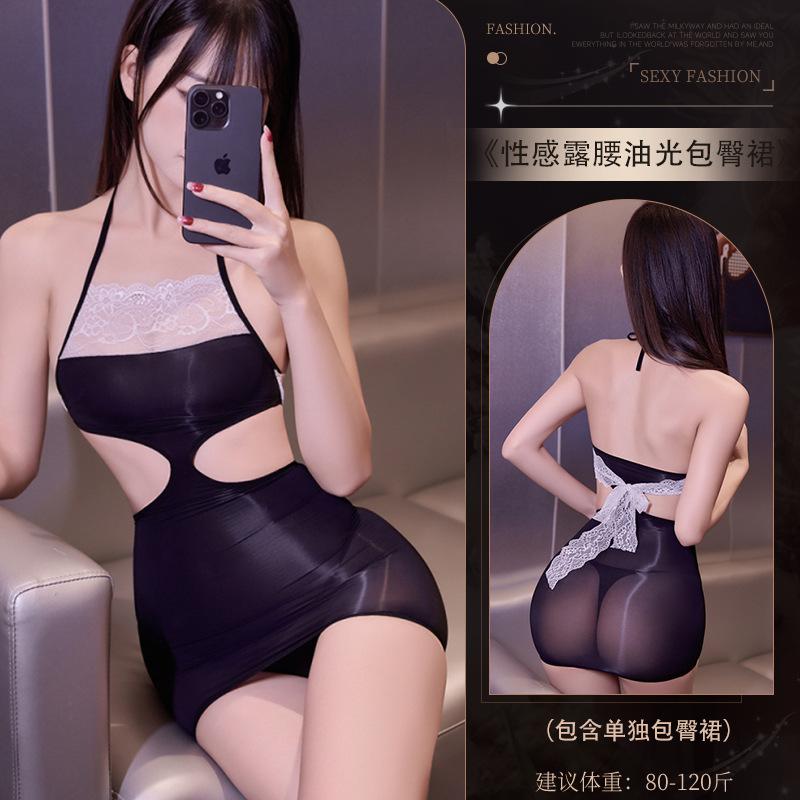 Sex underwear sexy pure desire hollow waist lace belly pocket oil light hip skirt temptation one-piece horse oil socks