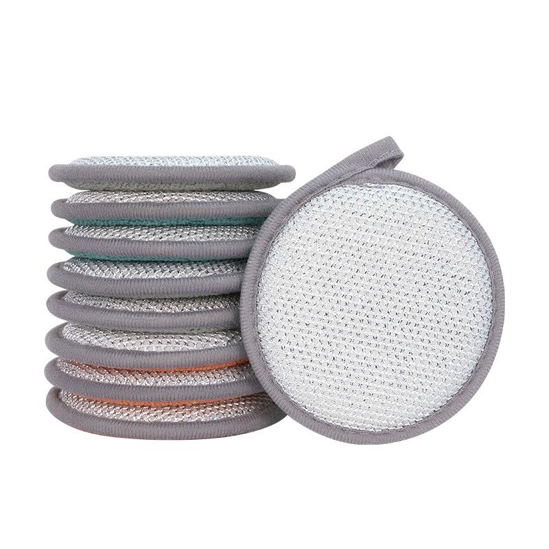Серебряная проволочная круглая губка для протирания, кухонная и бытовая двухсторонняя губка для мытья посуды, чистящая щетка для ткани