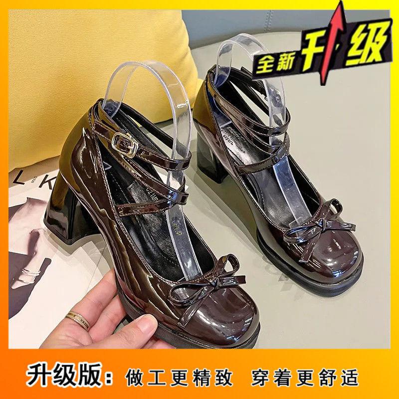 Women's Thick Soled Mary Jane High Heels 2024 Summer New Fashion Elegant Sexy Thick Heeled Versatile Butterfly Knot Single Shoes