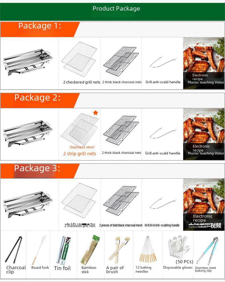 Большой портативный складной угольный гриль-барбекю из нержавеющей стали для использования на открытом воздухе и дома