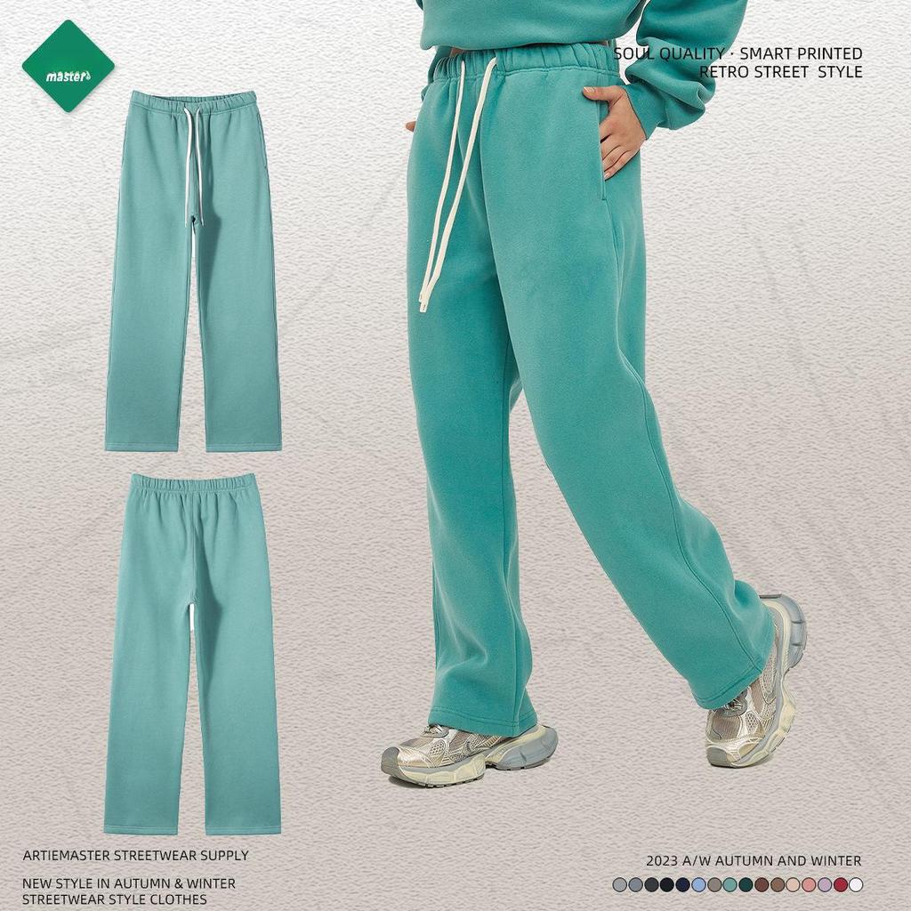 2024 Autumn/Winter Men's Thick 350g Velvet Straight-Leg Loose Casual Sports Trousers