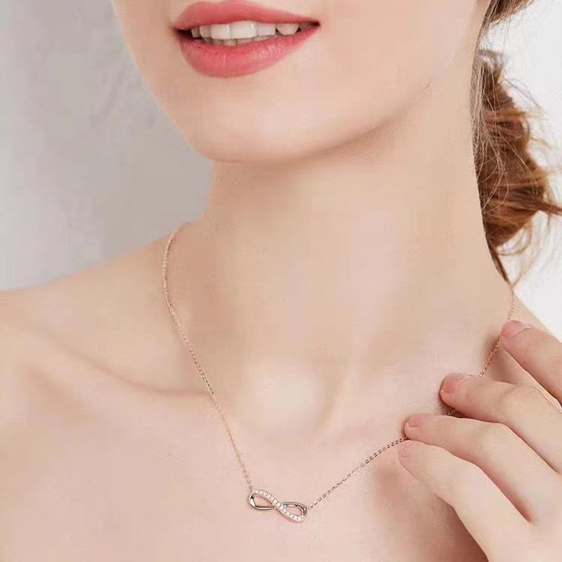 Digital 8 Simple Clavicle Chain Female Inlaid Love Fashion Personalized All-Match Jewelry Sterling Silver