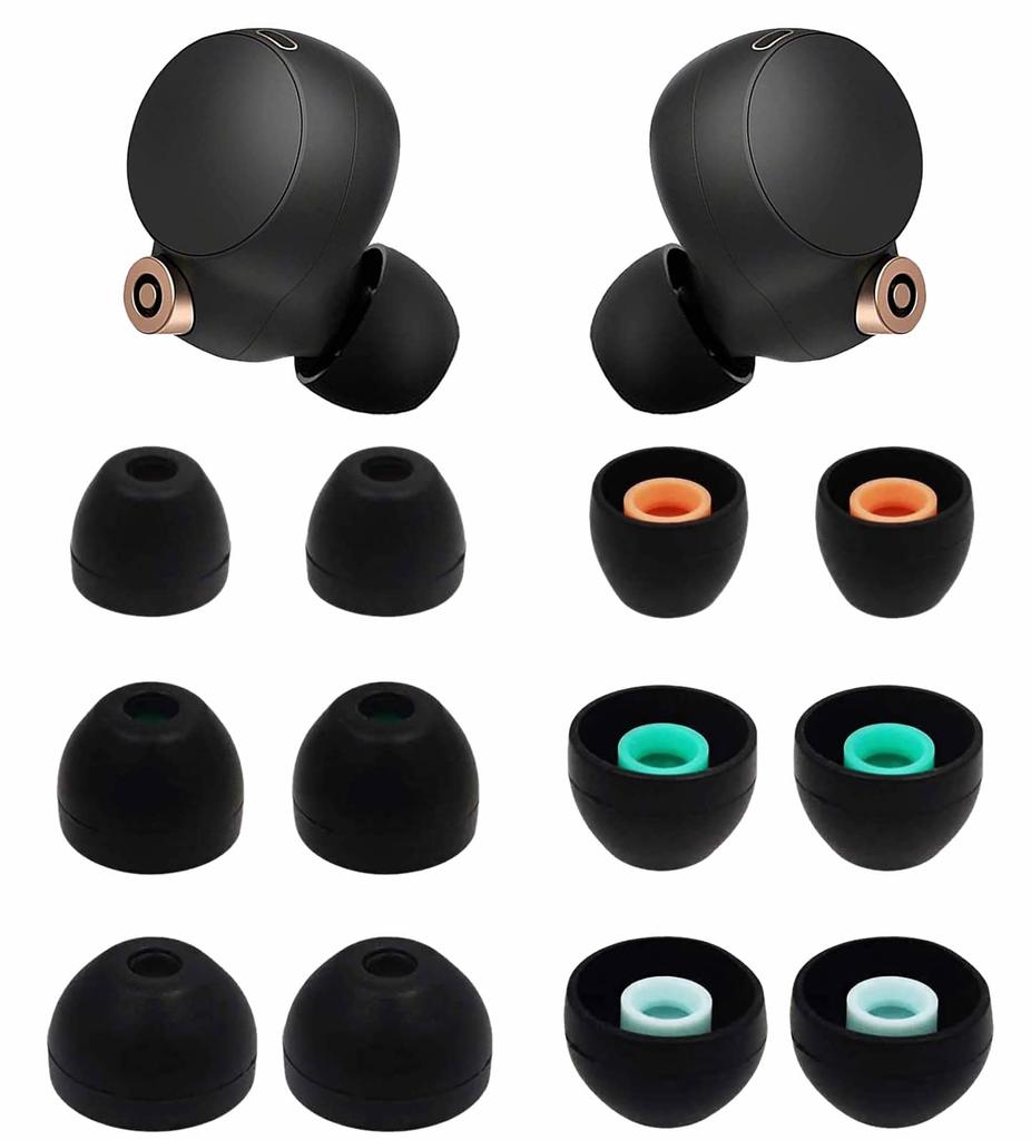 6 Pairs Replacement Eartip Buds for Ear Tips Earphones Flexible Soft Silicone Rubber Skin Accessories Compatible with Sony Black WF-1000XM5 /