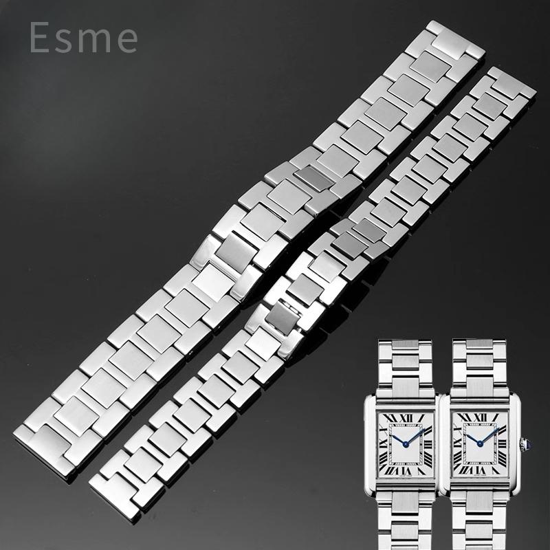 Для стального ремешка для часов Cartier Tank Solo Ronde Series, цепочка для часов W5200014, мужской и женский, плоский интерфейс, ширина 16-23 мм