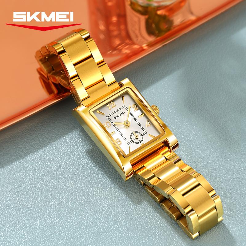 Skmei 2570 Элегантные Модные Женские Кварцевые Часы Костюмные Нержавеющая Сталь Ремешок Водонепроницаемые Прямоугольные В Наличии Повседневные Часы Набор