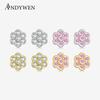 925 Sterling Silver Piercing Stud Earrings Gold Plated Ladies Earrings Flowers Cubic Zirconia Fine Jewelry